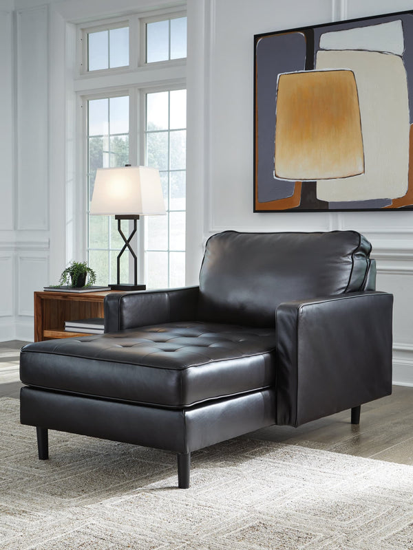 Bryceview Onyx leather chaise angled view showing tapered legs and track arm