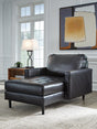 Bryceview Onyx leather chaise angled view showing tapered legs and track arm