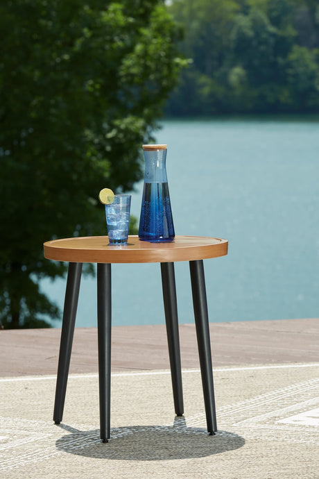 Horizon Hall Two-Tone Brown Outdoor End Table front angle