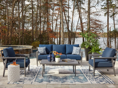 Gali outdoor gray-blue sofa angled front view