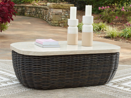 Kimora Beige and Dark Brown Outdoor Coffee Table front angle