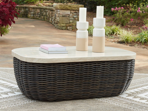 Kimora Beige and Dark Brown Outdoor Coffee Table front angle