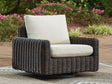 Kimora Beige and Dark Brown Outdoor Swivel Lounge Chair angled view