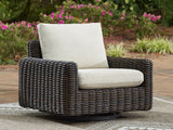 Kimora Beige and Dark Brown Outdoor Swivel Lounge Chair angled view
