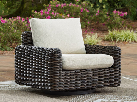 Kimora Beige and Dark Brown Outdoor Swivel Lounge Chair angled view