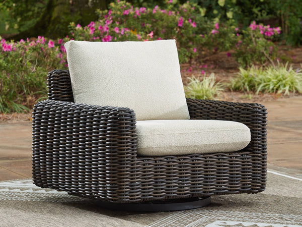 Kimora Beige and Dark Brown Outdoor Swivel Lounge Chair angled view