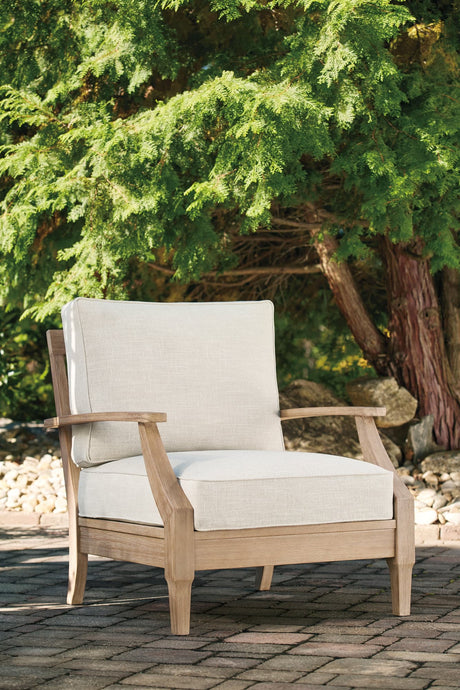 Carter Hall Beige Outdoor Lounge Chair front and side view