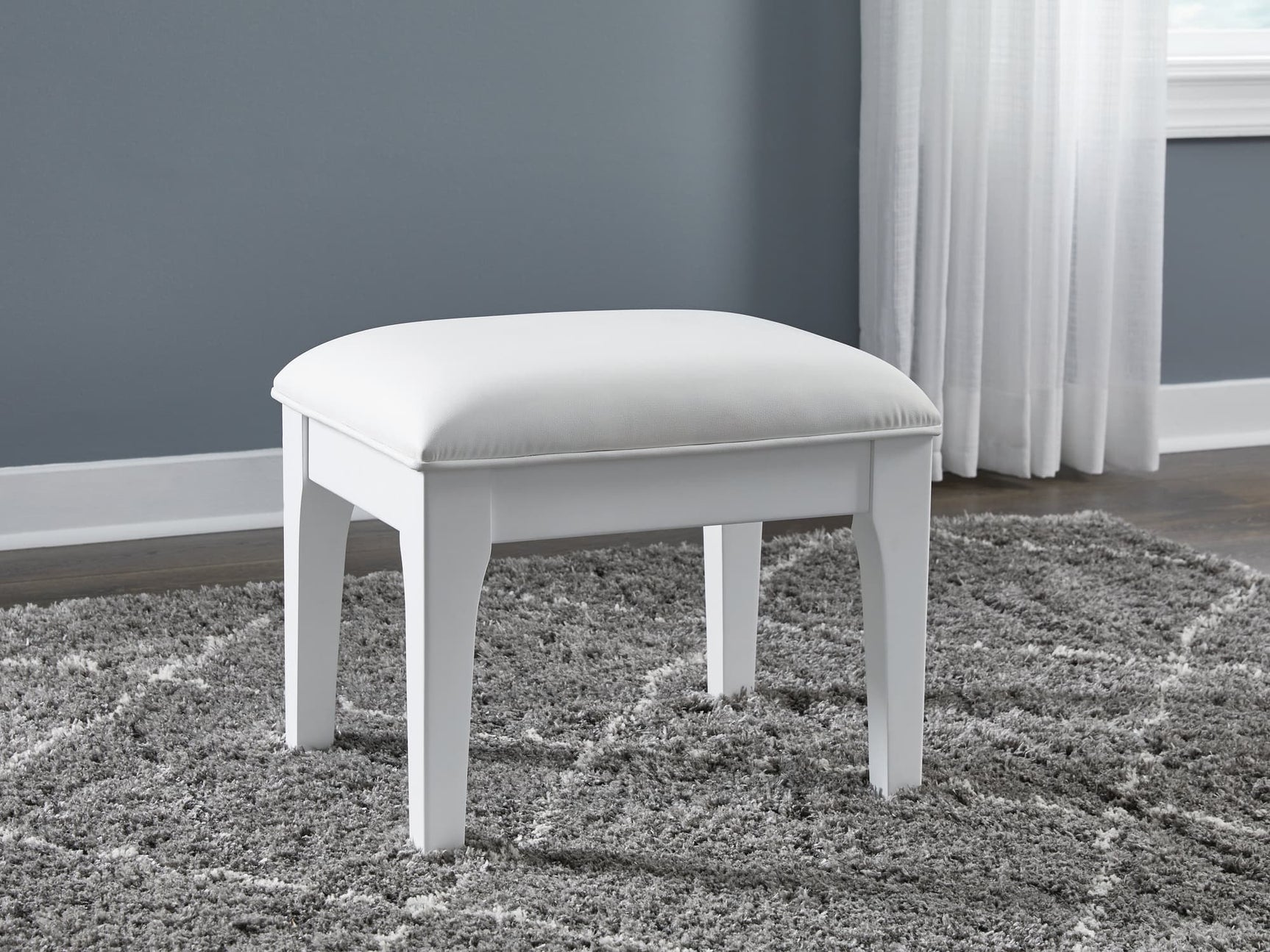 Chalanna White Vanity Stool front view with cushioned seat