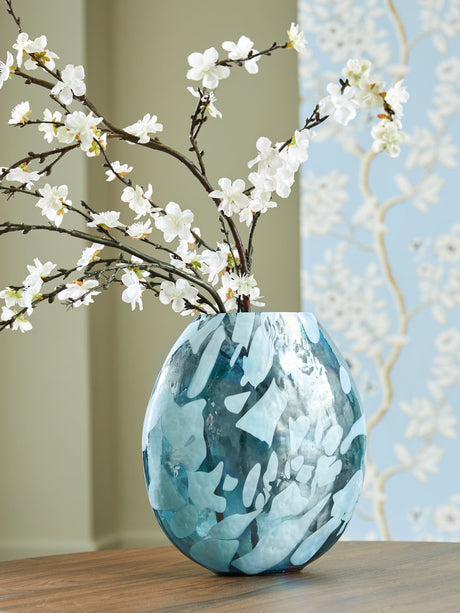 Cartshaw Iridescent Teal Vase, front angle showing oval shape