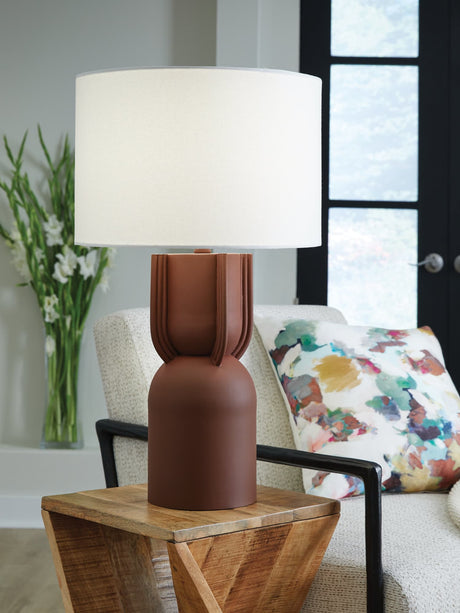 Rowandale Brick Red Table Lamp front view