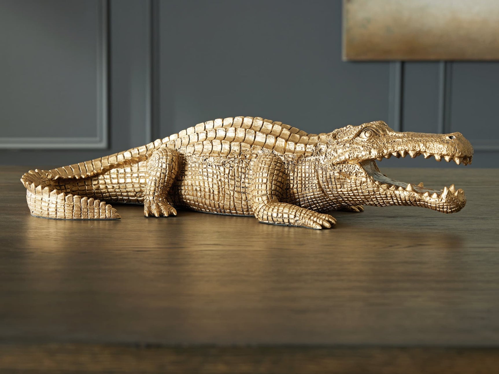 Lauretman antique gold alligator sculpture front angle