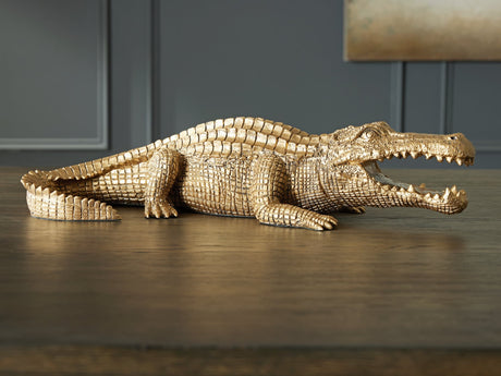 Lauretman antique gold alligator sculpture front angle