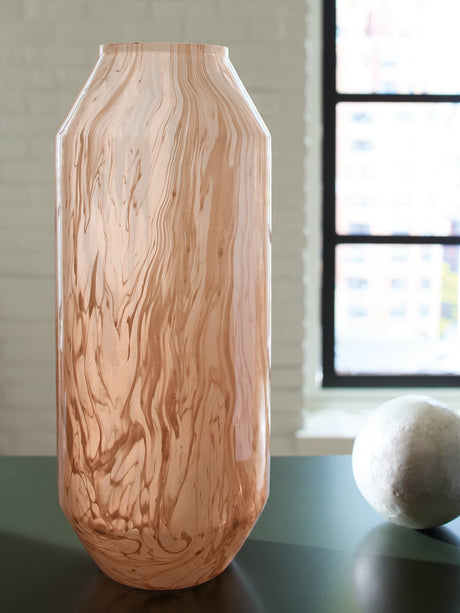 Dushby Blush Pink Textured Glass Vase front angle