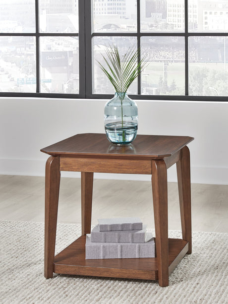 Trenmour medium brown square end table front angle