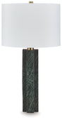 Keegan green marble table lamp with fabric shade angled view