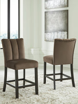 Jeshina mocha velvet upholstered counter height barstool front right angle