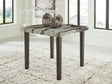 Jeshina dining table angled view showing faux marble top and tapered legs