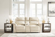 Dahlmoore Almond leather power reclining loveseat with console front view