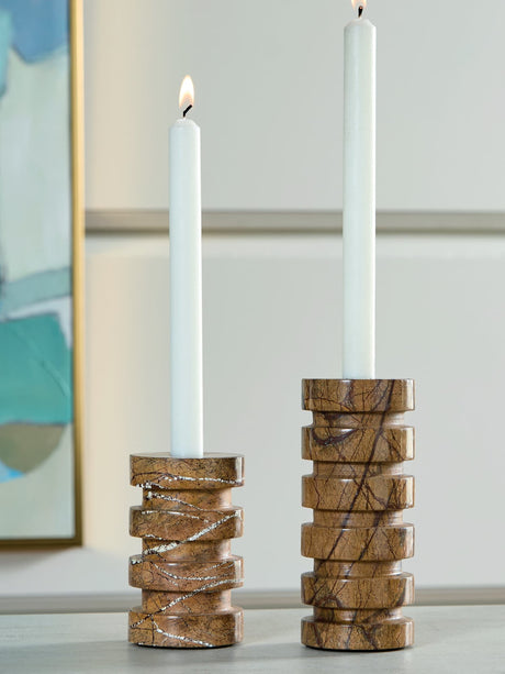 Large Emsleyfield tan marble candle holder front view