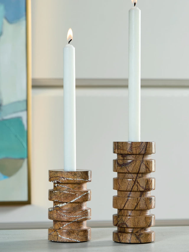 Large Emsleyfield tan marble candle holder front view