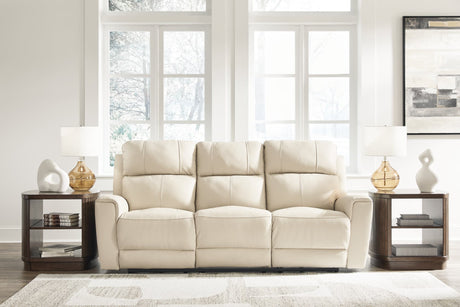 Dahlmoore Almond leather power reclining sofa front view