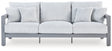 Hurley Park gray outdoor sofa front angle with cushions