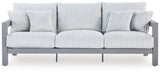 Hurley Park gray outdoor sofa front angle with cushions