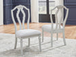 Montelaine Antique White upholstered dining chair front view
