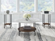 Wrenwich coffee table with faux Carrara marble top and black metal frame, front angle