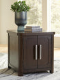 Breckington Dark Brown End Table front view with doors closed