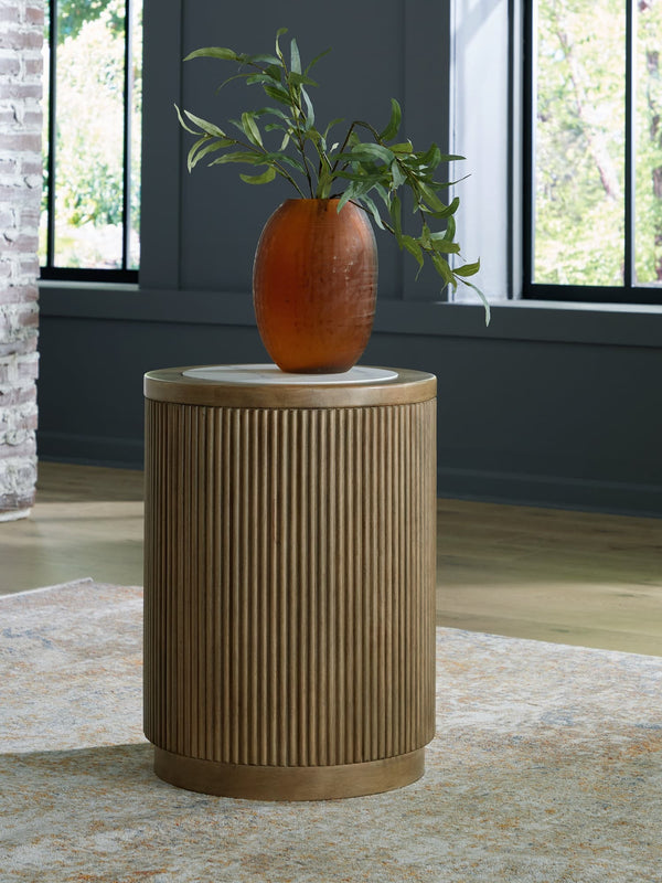 Camdill Light Brown and White Round End Table front view
