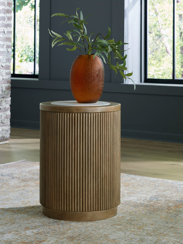 Camdill Light Brown and White Round End Table front view