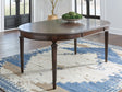 Lavinton Brown Dining Extension Table angled view with leaf