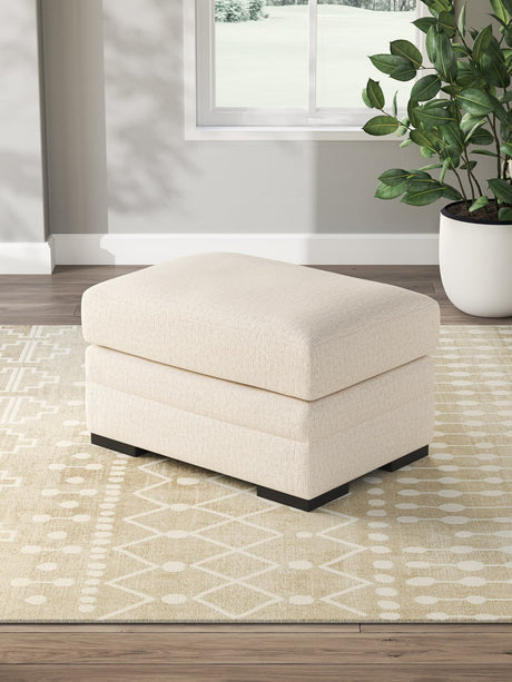 Lango Ottoman in jute chenille fabric showing front angle