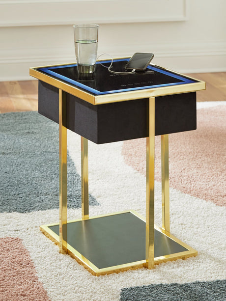 Rexwell accent table front view with black glass top and LED light