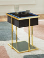Rexwell accent table front view with black glass top and LED light