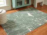 Cayworth teal and white 8 x 10 feet abstract striped rug top view