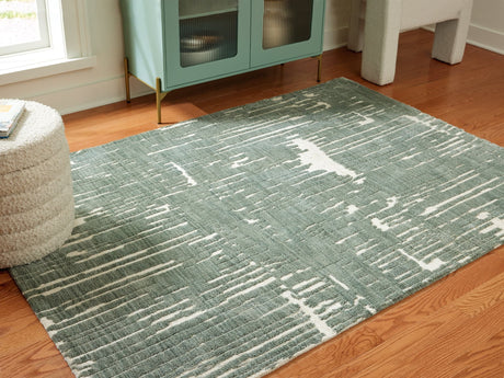 Cayworth teal and white 8 x 10 feet abstract striped rug top view