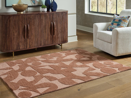 Perrenton Clay 8 x 10 foot rug flat lay showing geometric pattern