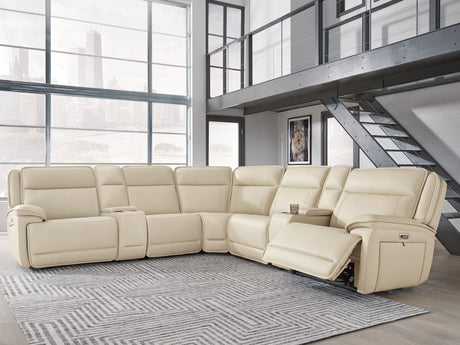 Double Deal Almond 7-Piece Reclining Sectional front view