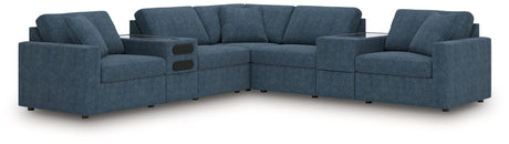 front view of Modmax Ink 7-Piece Balanced Sectional with built-in audio and storage consoles