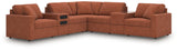 Front view of Modmax Spice 7-piece sectional with audio and storage consoles
