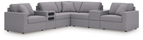 Modmax Granite 7-Piece Balanced Sectional Sofa front angle with audio and storage consoles