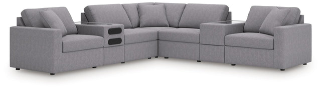 Modmax Granite 7-Piece Balanced Sectional Sofa front angle with audio and storage consoles