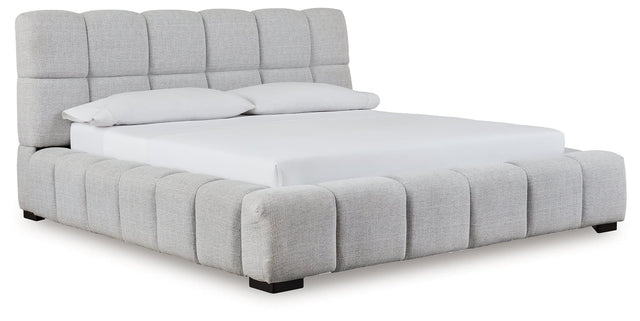 Grendusk Light Gray King Upholstered Bed front view