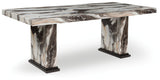 Jeshina contemporary dining table with faux marble tabletop top view