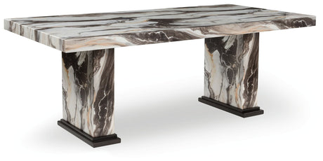 Jeshina contemporary dining table with faux marble tabletop top view
