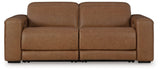 Magic Man Caramel Leather 2-Piece Power Reclining Sectional Loveseat front view