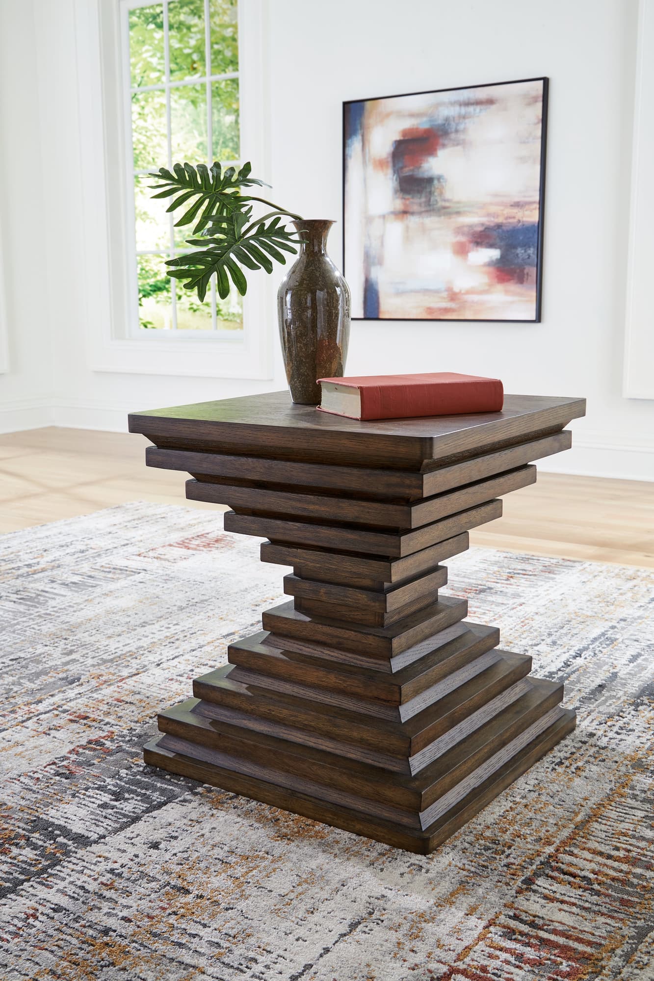 Hannodream warm brown square end table front angle