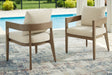 Serene Bay outdoor dining arm chair front angle with cushion